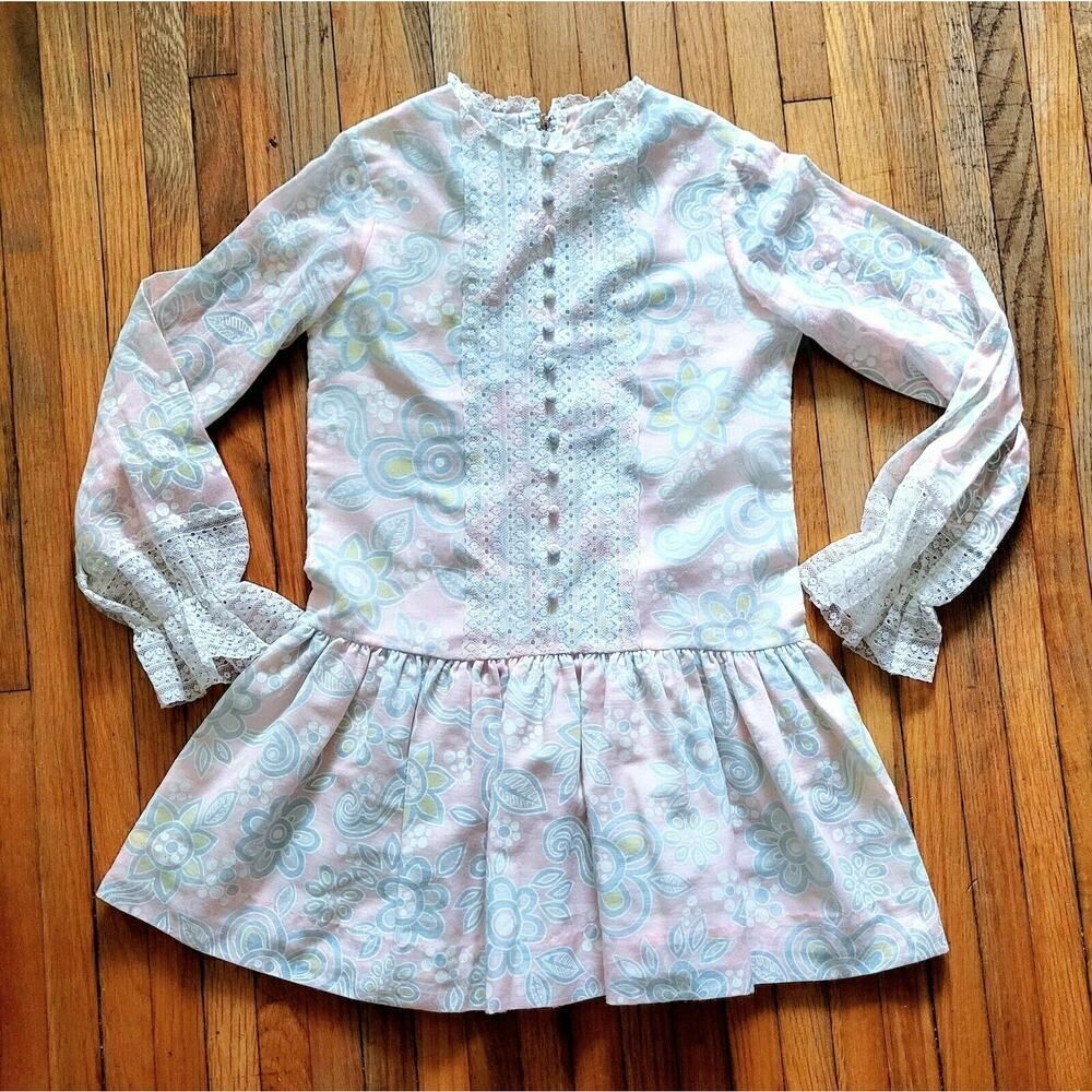 Vintage Cinderella Brand Mid Century Mod Flower Power Lace Sheer Floral Dress